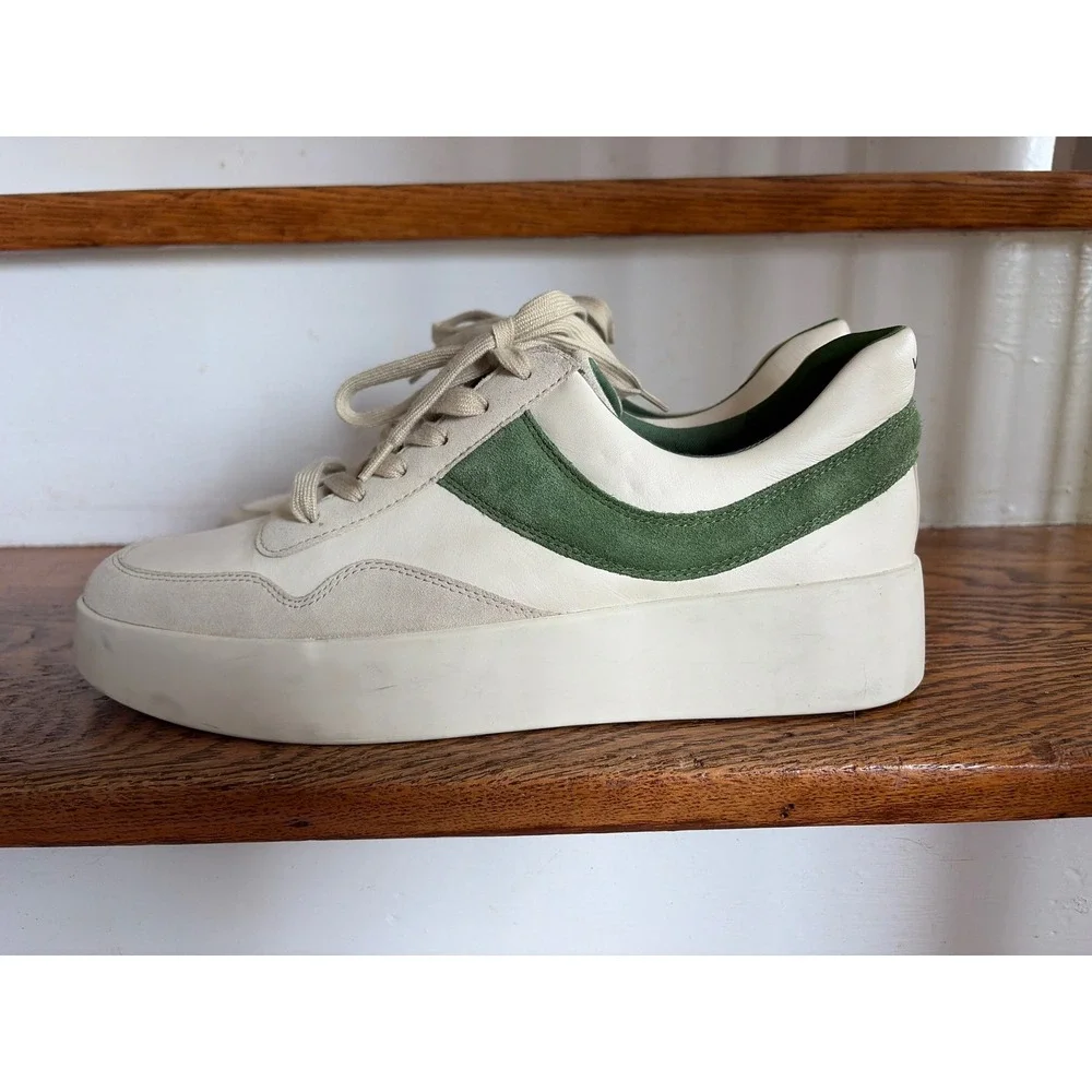 Vince Benfield Platform Leather Suede Sneakers Green Off White US 11M EUR 42 EUC